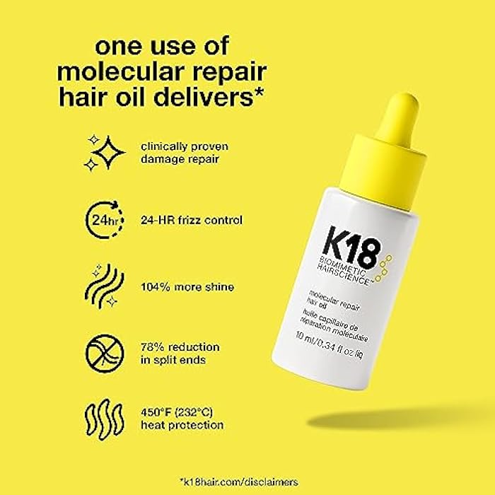 K18 Molecular Repair Hair Oil, Weightless Oil For Stronger And Healthier Hair, Suitable For All Hair Types, 0.34 Fl Oz - Image 3